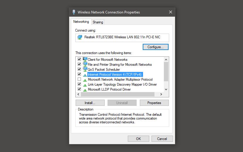 Network connection status IPv4