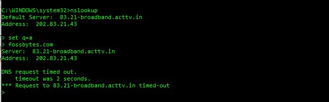 nslookup set q=a