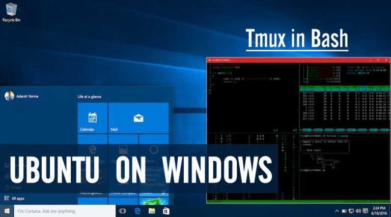 ubuntu tmux on bash on windows 10