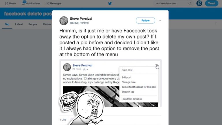 delete post option not in facebook