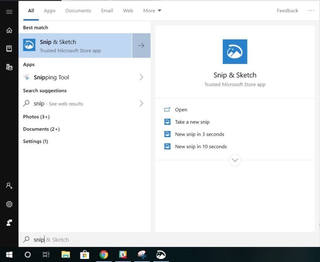 Snip & Sketch Windows Search