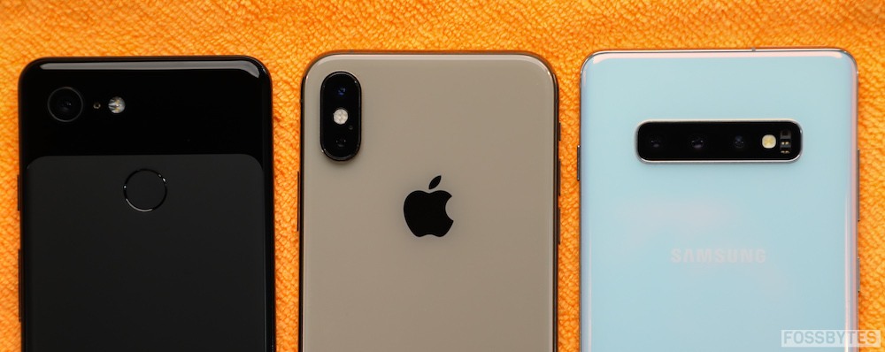 pixel 3, iphone xs, galaxy s10+ (