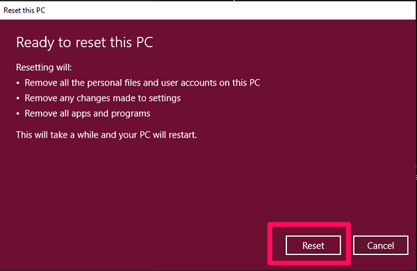 reset this pc