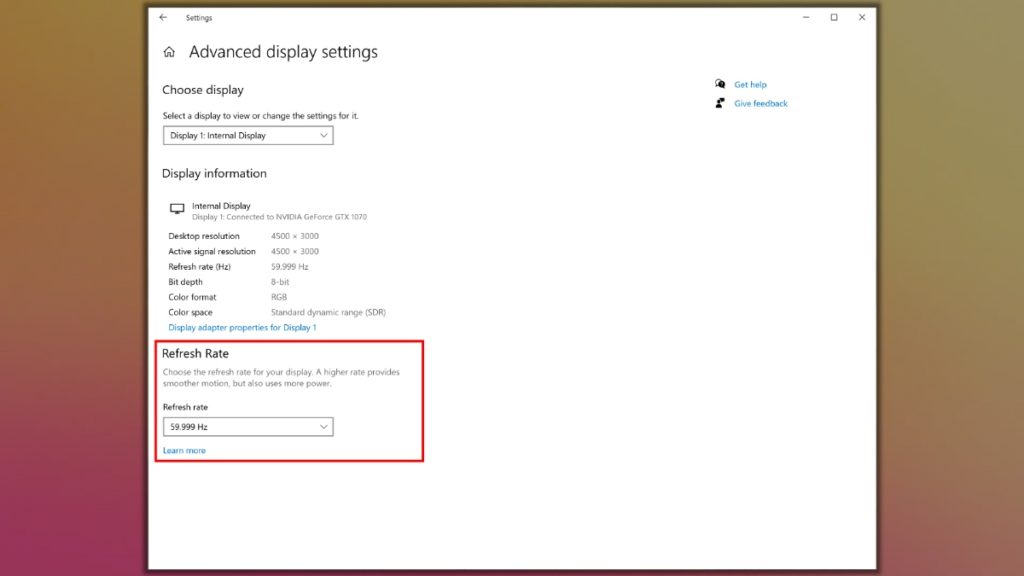 2. Windows 10 October 2020 Update Variable Refresh rate