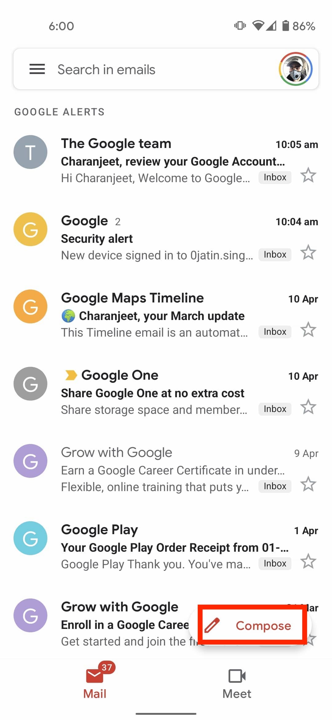 Compose gmail Android