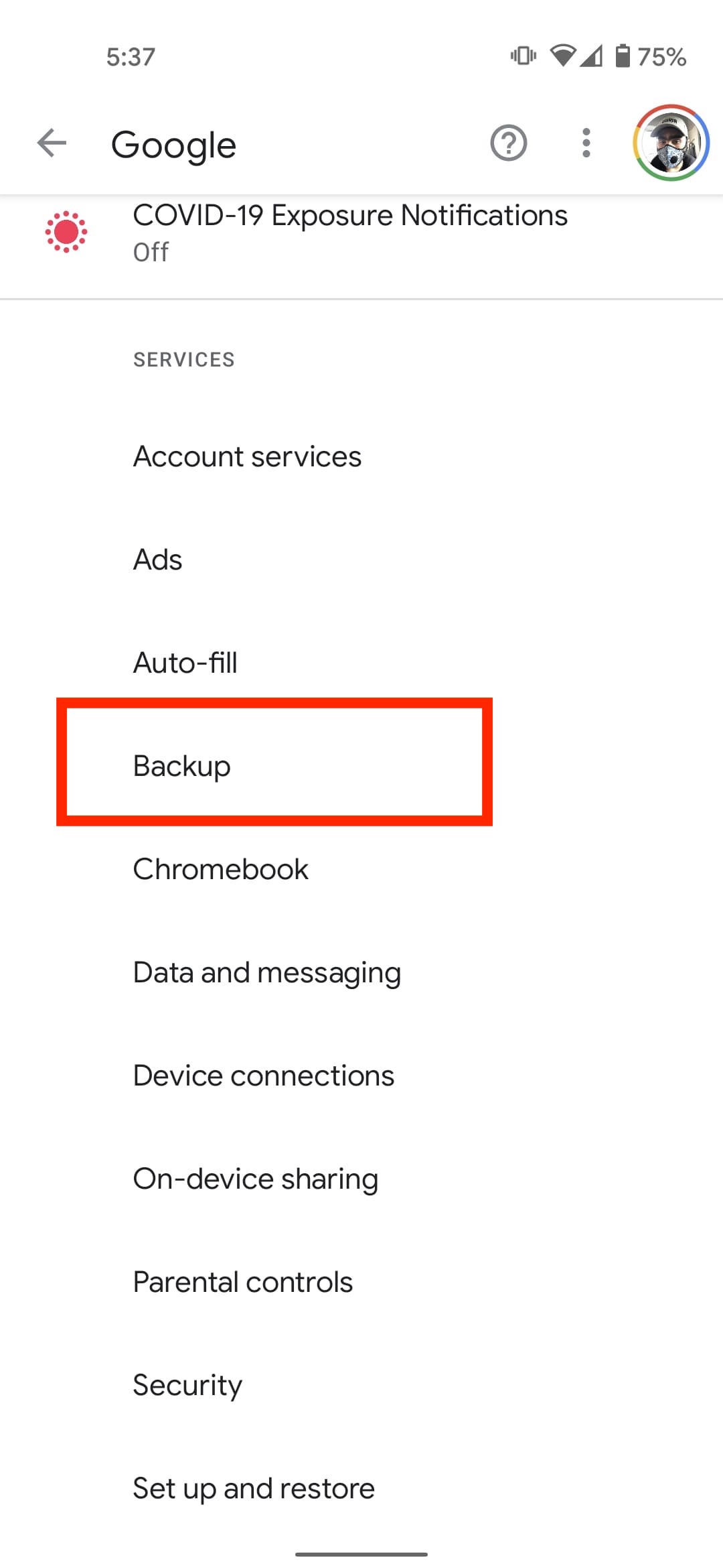 Select backup SMS Google