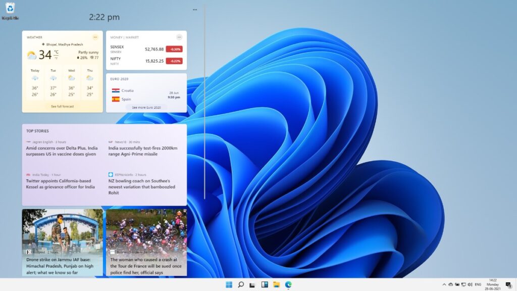 Widgets on Windows 11 leaked build