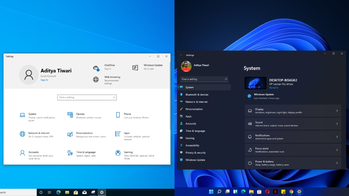 WIndows 10 Settings vs Windows 11 Settings app compared