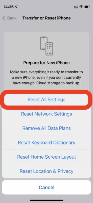 Reset iPhone settings to fix iPhone Keeps Connecting And Disconnecting From Mac