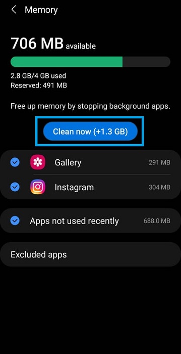 samsung memory clean now