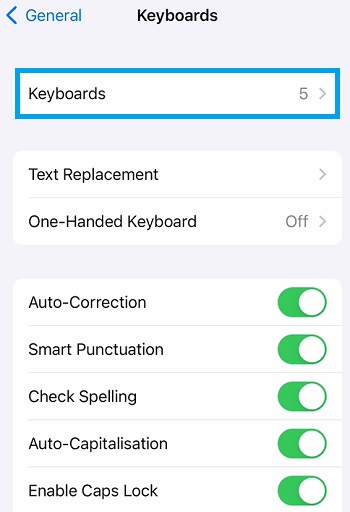 screen of keyboard settings