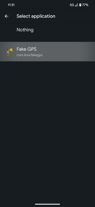 Screenshot of mock location app list in developer options
