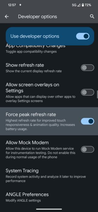 Screenshot of force peak refresh rate