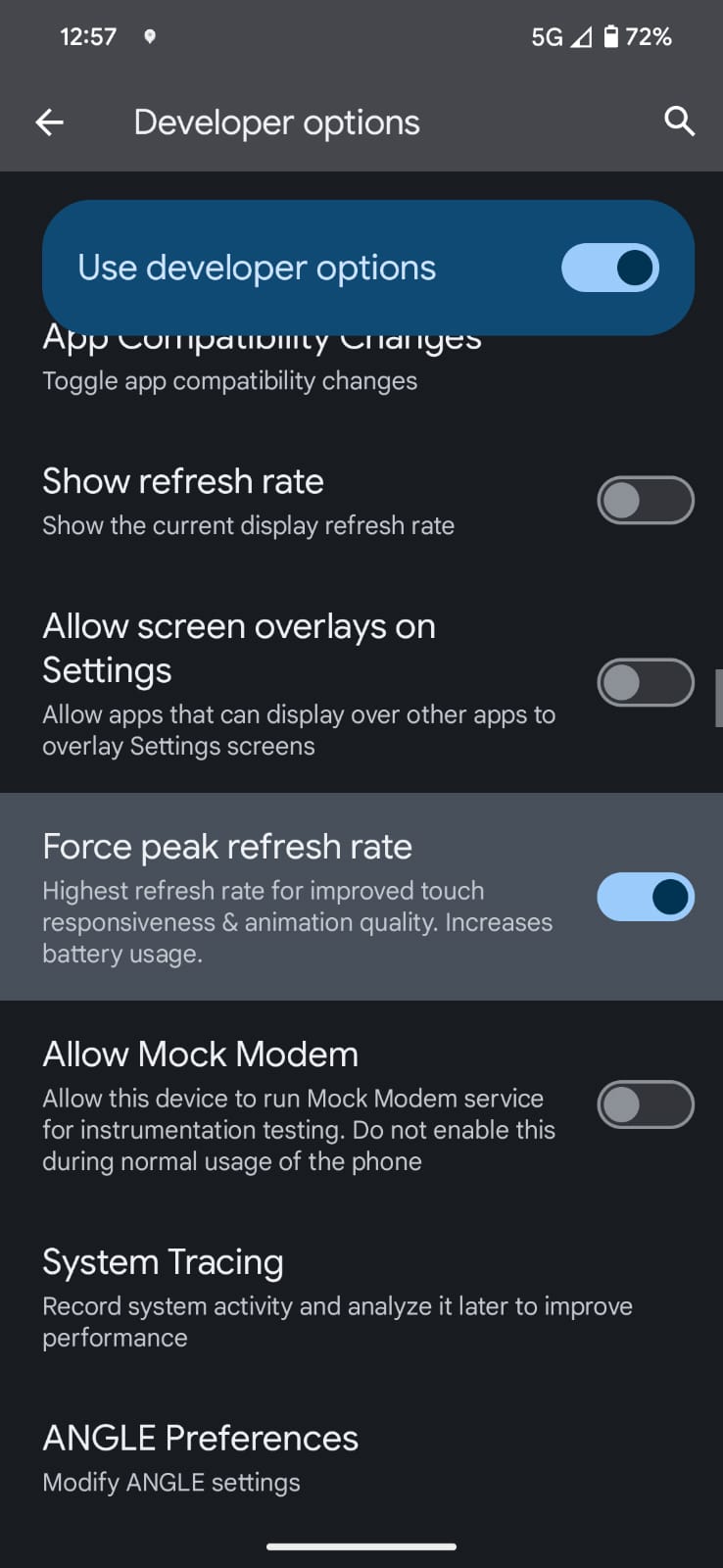 Screenshot of force peak refresh rate