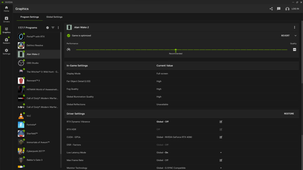 Screenshot of the Nvidia app 2