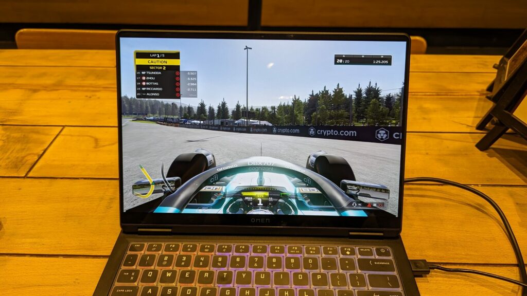 Image of the HP Omen Transcend 14 Playing F1 2023 2