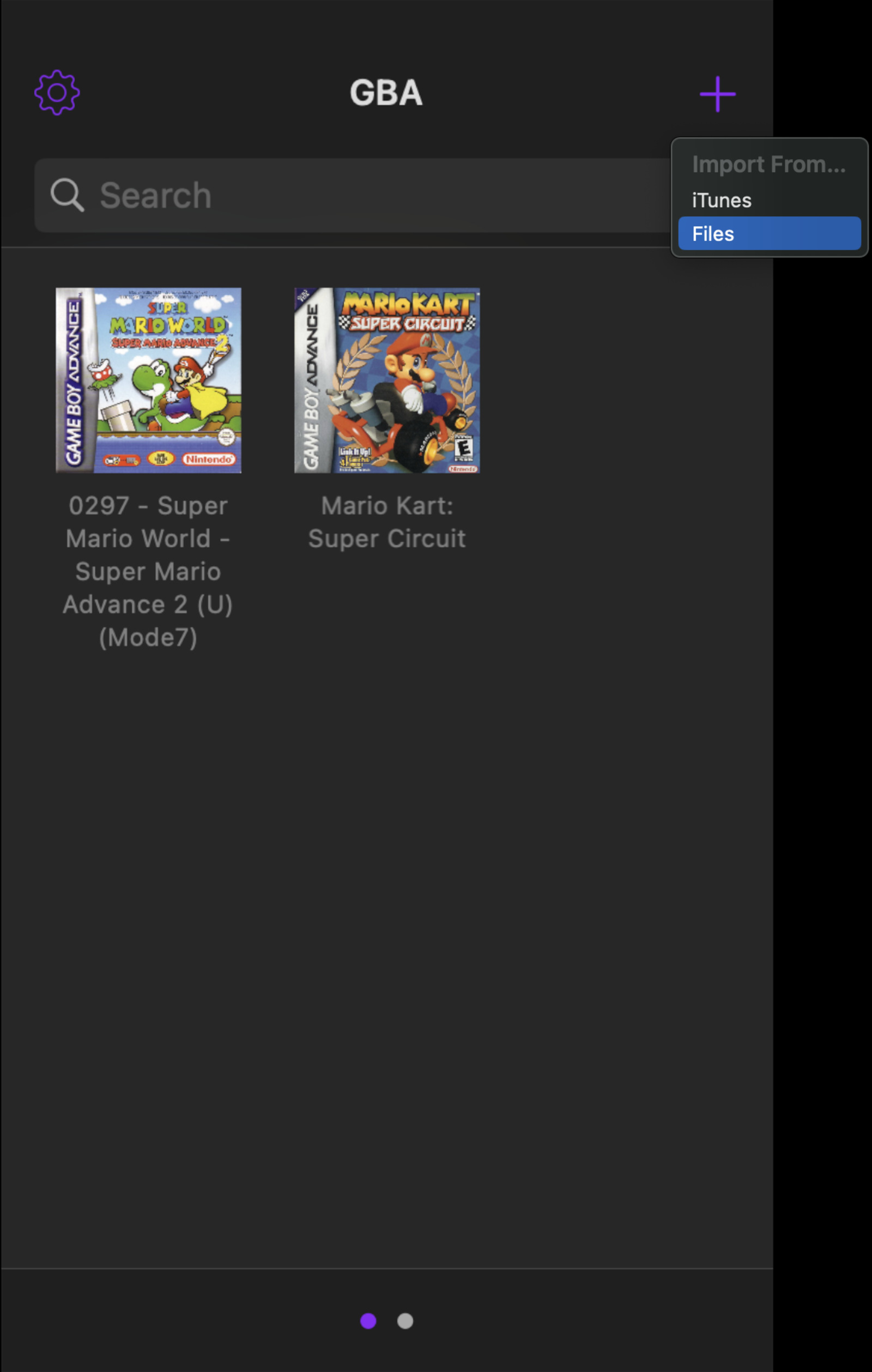 Screenshot of the Files option in Delta emulator on Macbook