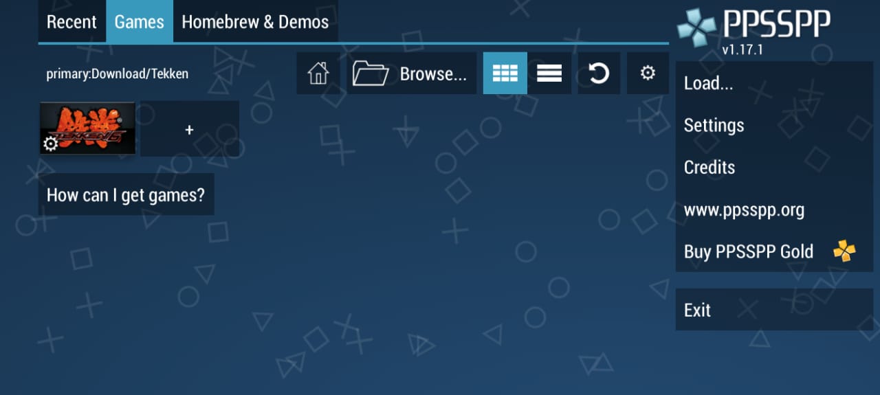 Screenshot of the PPSSPP psp iOS emulator Browse setting