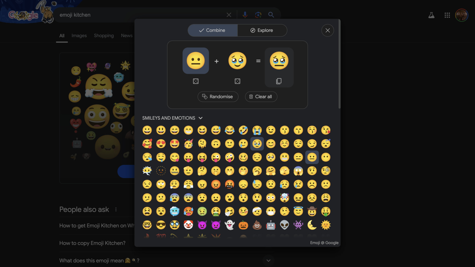 Image of the Google Emoji kitchen on web