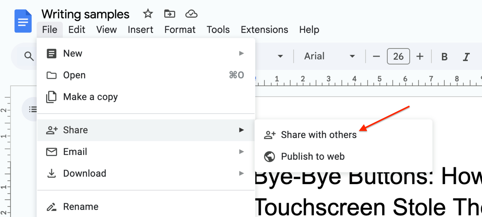 Image of the Share with Others option in Google Drive to create a direct download link