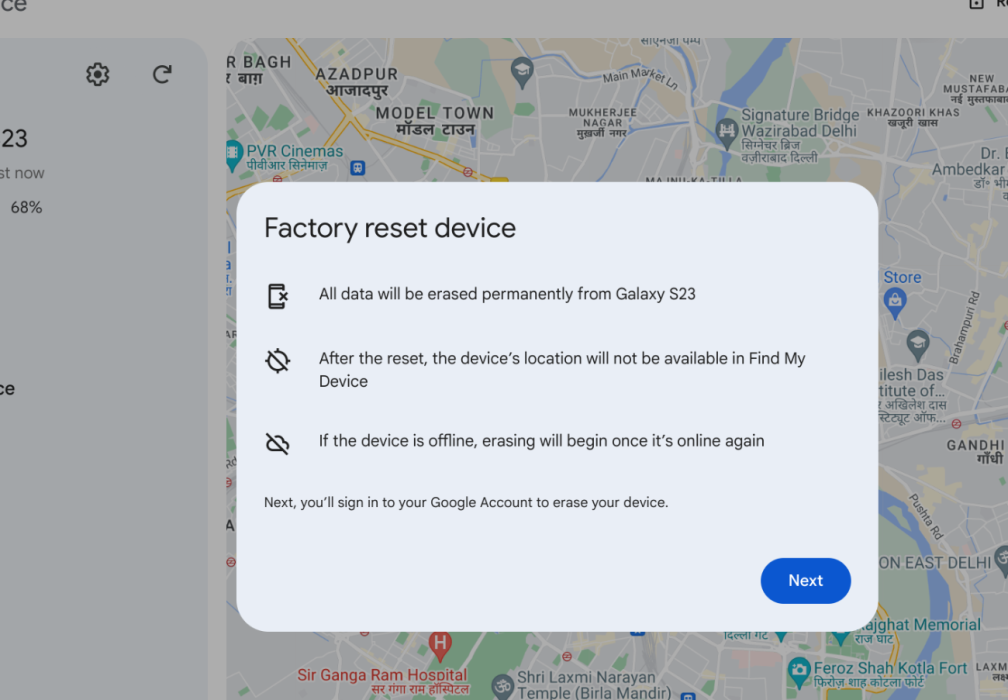 image to Click on the Factory Reset Device option