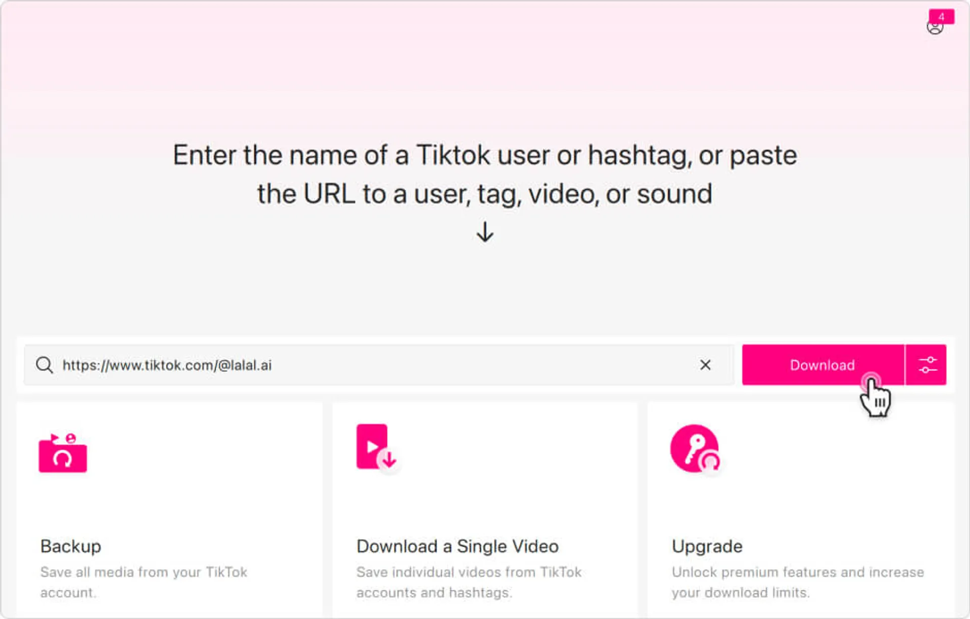 Image to Download all the videos from a creator's TikTok account using 4K Tokkit