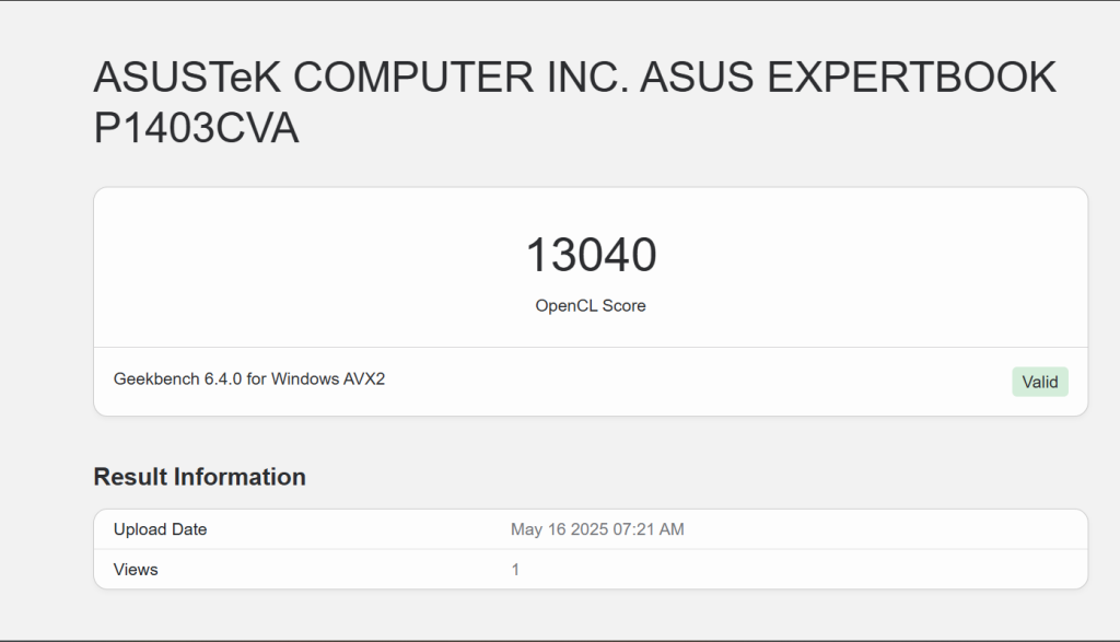 Image of the Geekbench GPU benchmark