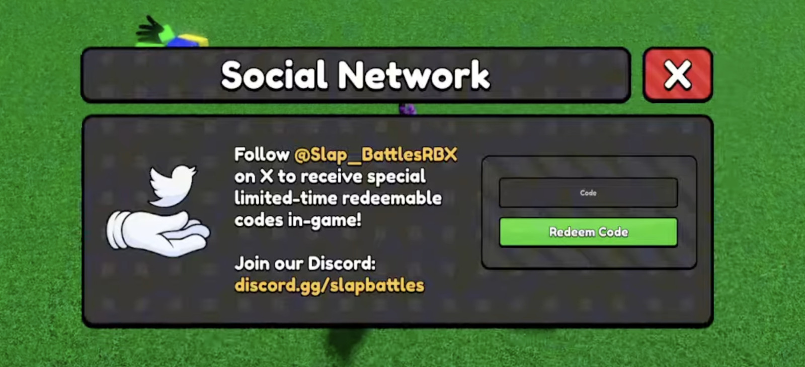 Image of the redeem codes button in slap battles