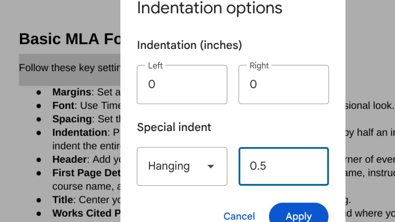 image to Use hanging indentation