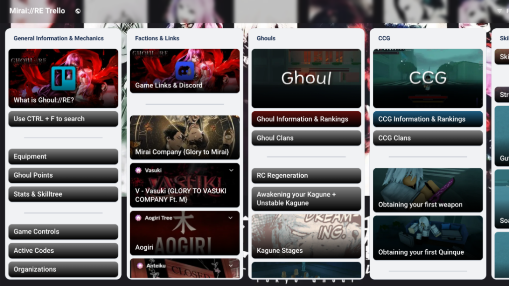 image for inside the Ghoul Trello board