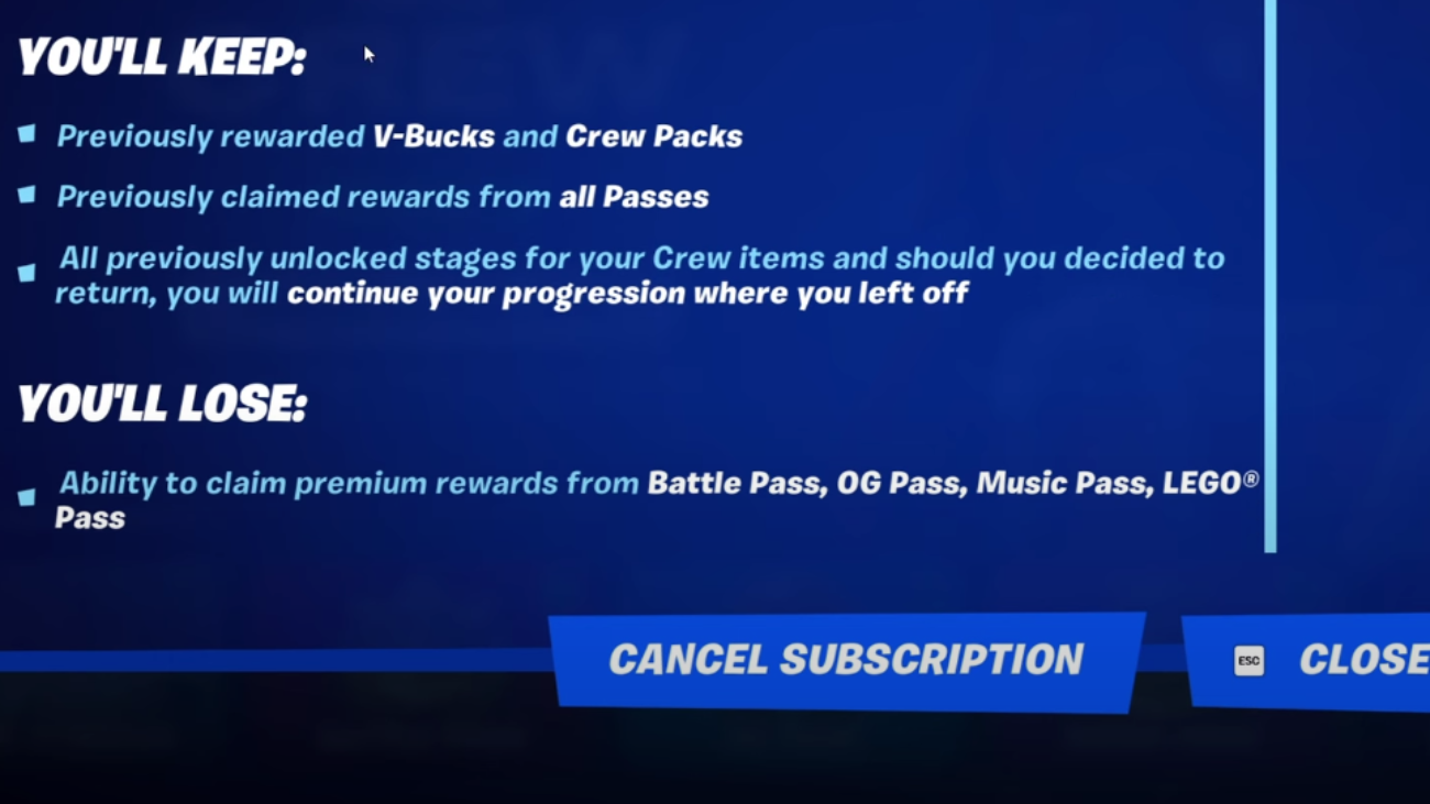 image to tap on Cancel Subscription to Cancel Your Fortnite Crew Subscription