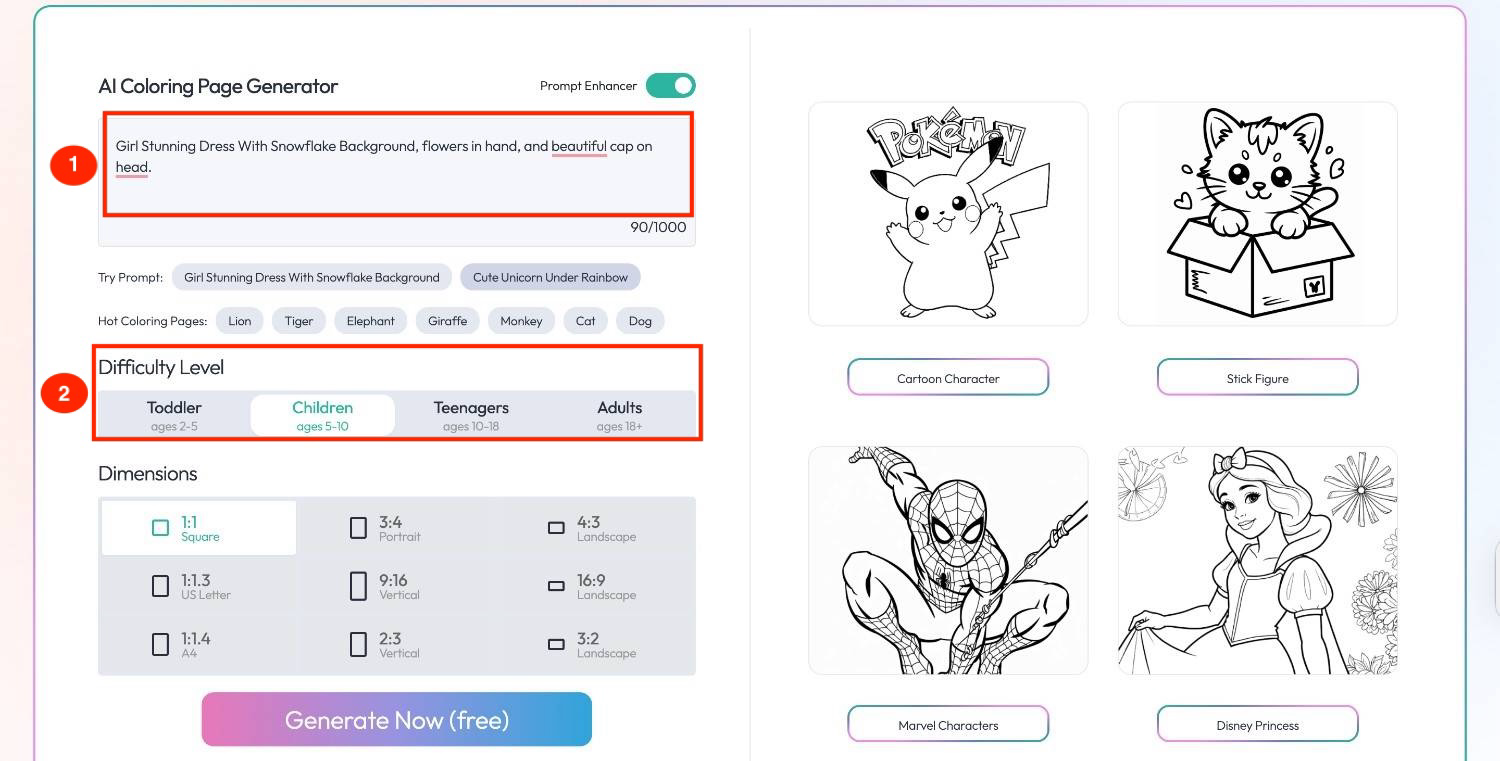 Enter prompt and choose difficulty level