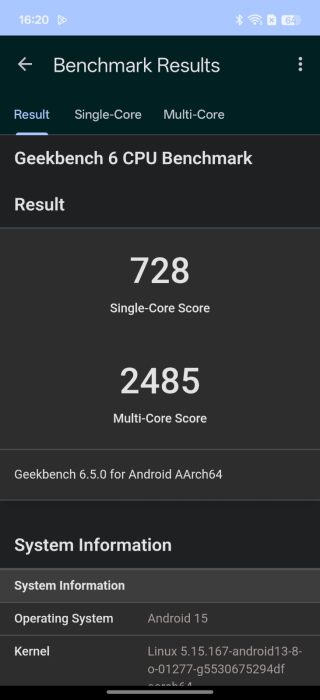 Geekbench result of OPPO F31 Pro+