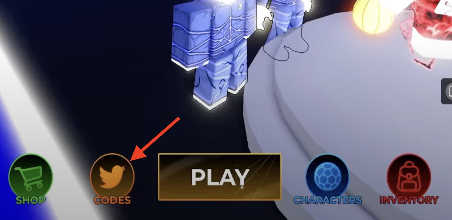 Image of the codes button in Project Blue Lock