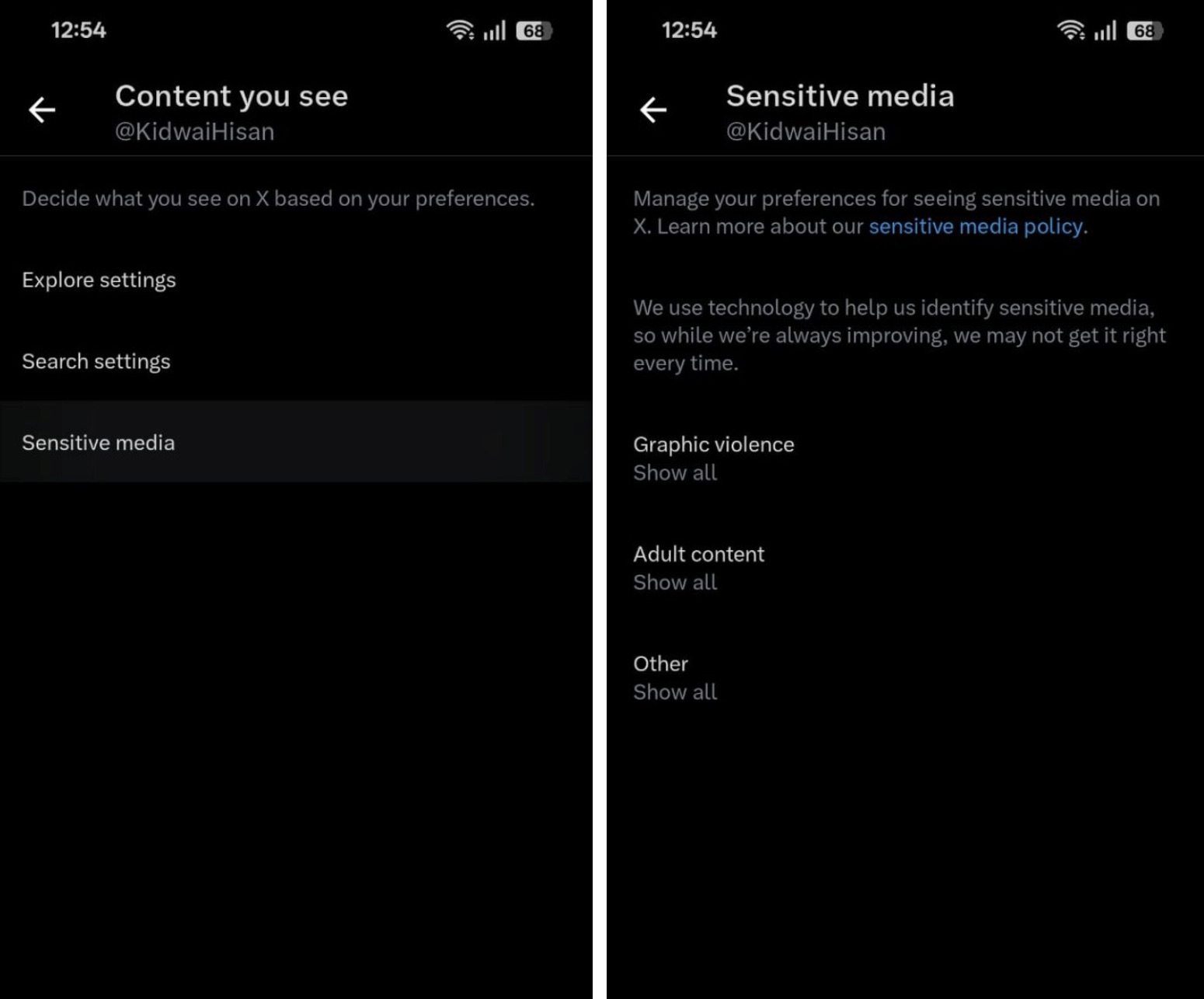 Change sensitive content settings