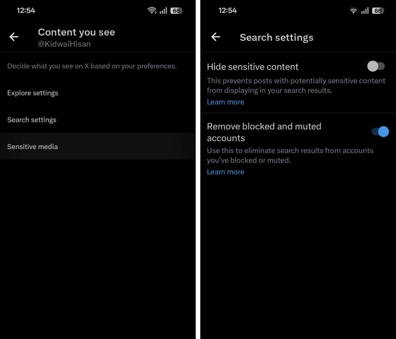 Change sensitive content in search