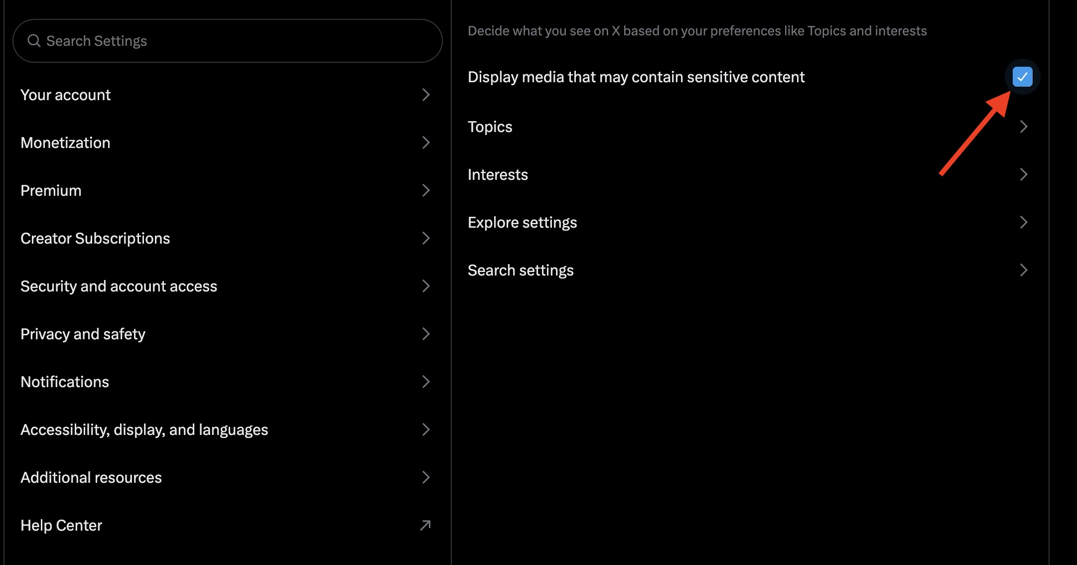 Image to re-enable sensitive content on x