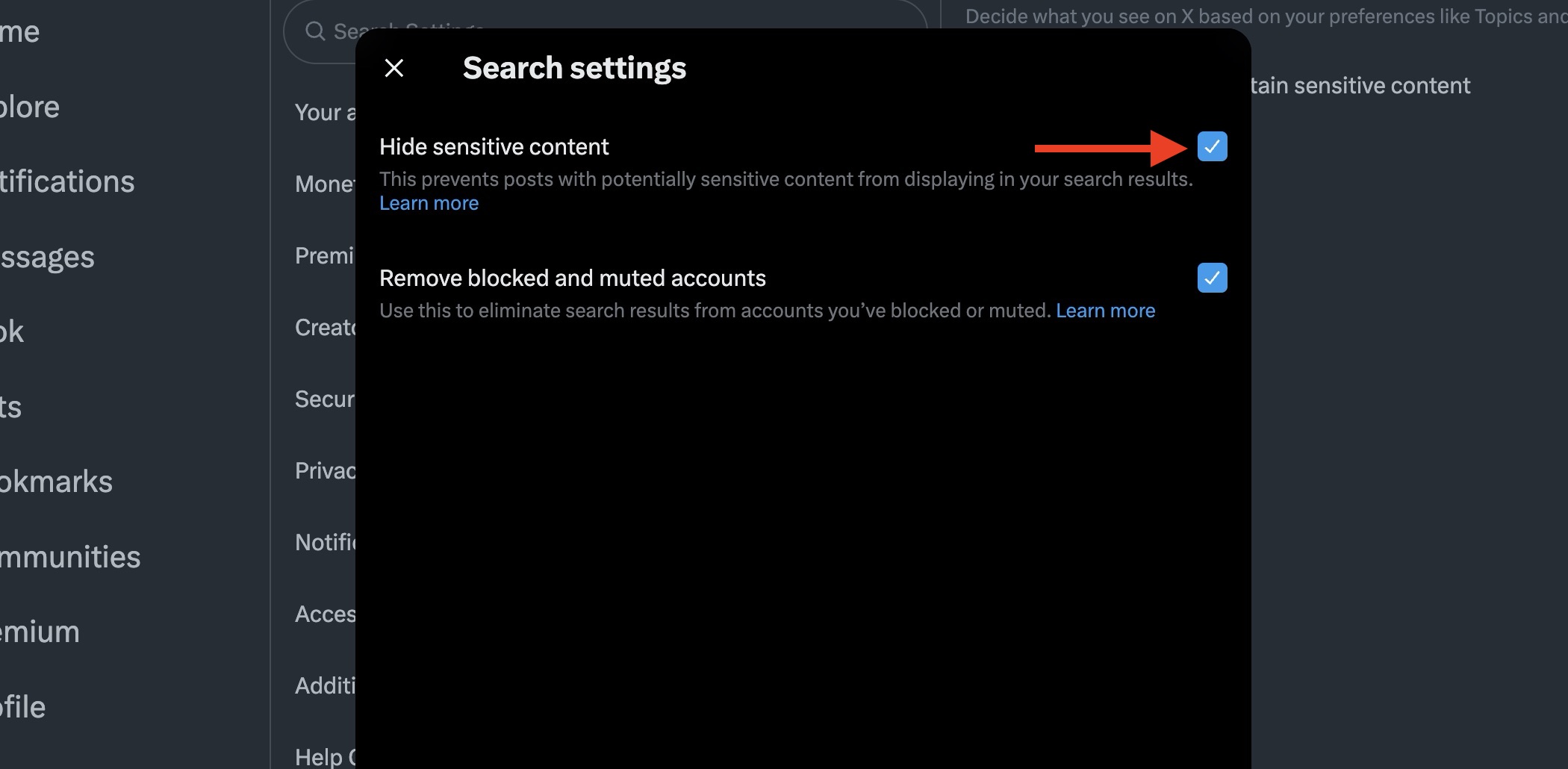 Image to enable sensitive content on X